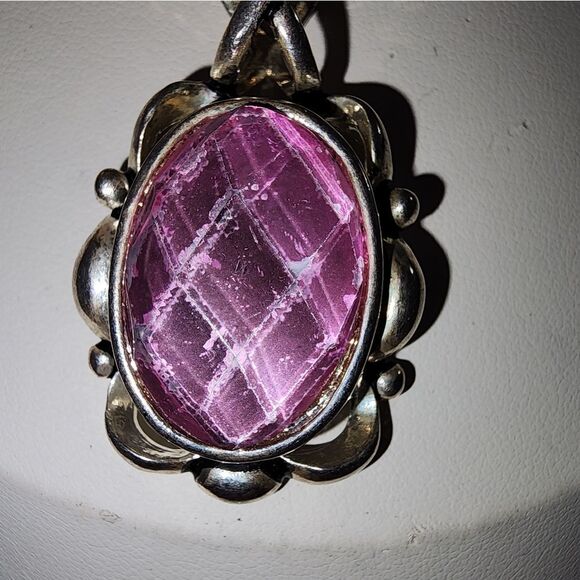 Silver and Purple Pendant Necklace 16" - Picture 4 of 8